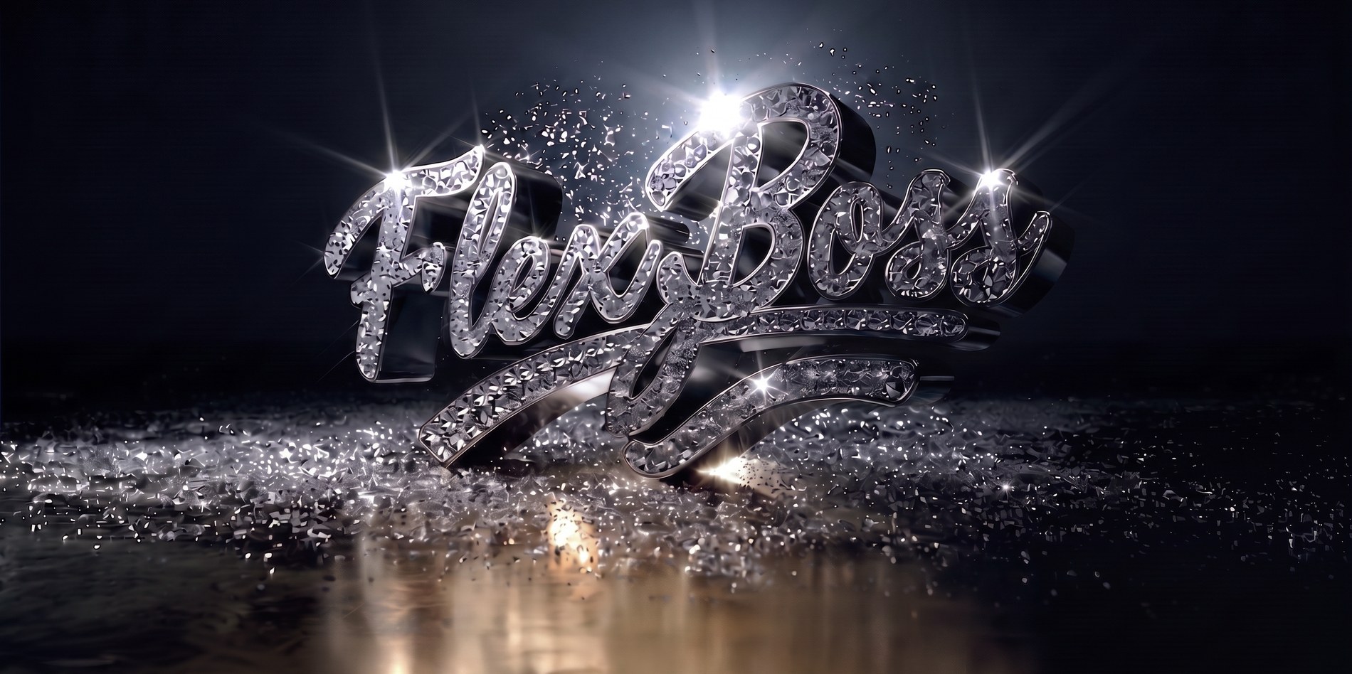 FlexBoss — diamond lettering above a field of glitter